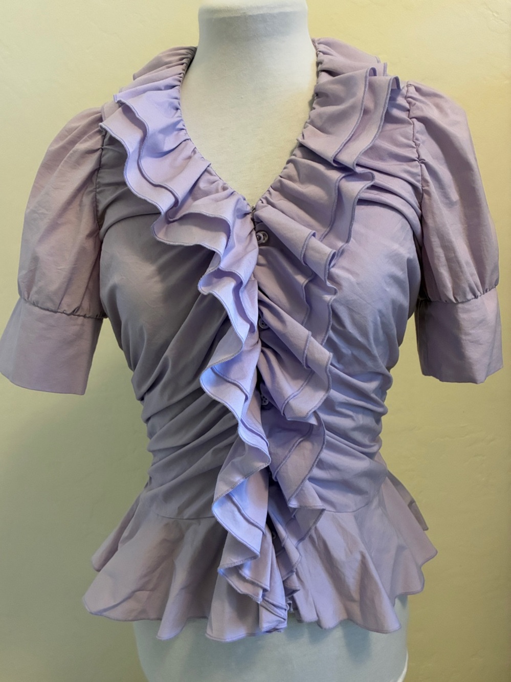 Kenar Lavender Ruffle V-Neck Peplum Blouse